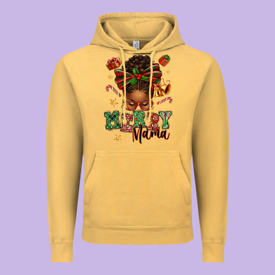 Merry Mama Afro Messy Bun Vintage Hoodie Designed By Texasbilliewilder