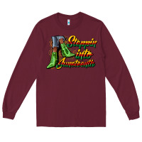 Burgundy steppin into juneteenth heels Long Sleeve Tee - CowGirlArtShop