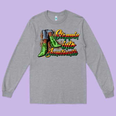 Steppin Into Juneteenth Heels Long Sleeve Tee Designed By Cowgirlartshop