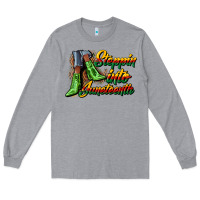 Heather Grey steppin into juneteenth heels Long Sleeve Tee - CowGirlArtShop