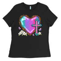 Black easter cross heart la Ladies Tee - LillyAllenDesigns