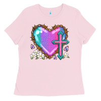 Bubblegum Pink easter cross heart la Ladies Tee - LillyAllenDesigns