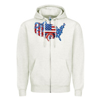 Oatmeal Heather America map Zipper Hoodie - CowhideDigitalArt
