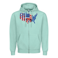 Seafoam America map Zipper Hoodie - CowhideDigitalArt