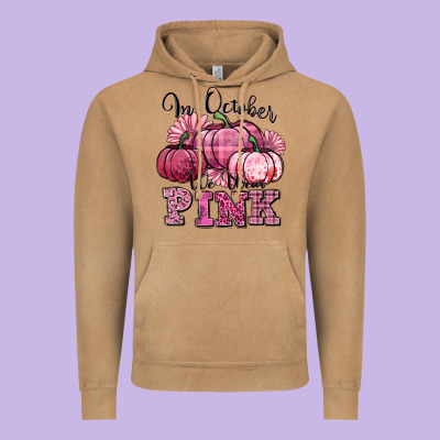 In October We Wear Pink Pumpkin Vintage Hoodie Designed By Texasbilliewilder