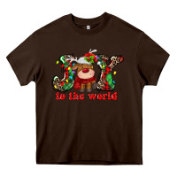 Chocolate Brown joy to the world christmas deer Heavy Core Tee - MaliasSmallBusiness