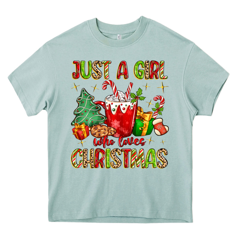Just A Girl Who Loves Christmas Heavy Core Tee by MaliasSmallBusiness | Teevron