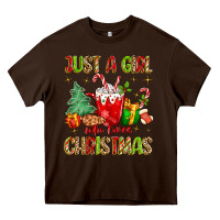 Chocolate Brown just a girl who loves christmas Heavy Core Tee - MaliasSmallBusiness