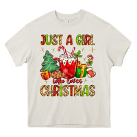Cream just a girl who loves christmas Heavy Core Tee - MaliasSmallBusiness