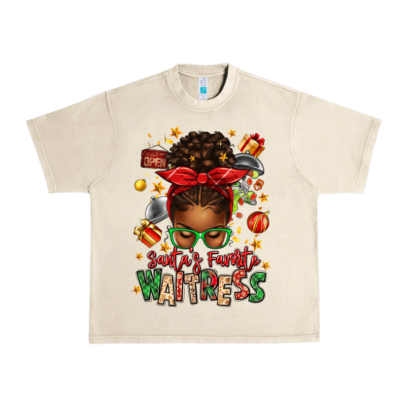 Santa's Favorite Waitress Messy Bun Urban Heavy Tee by texasbilliewilder | Teevron