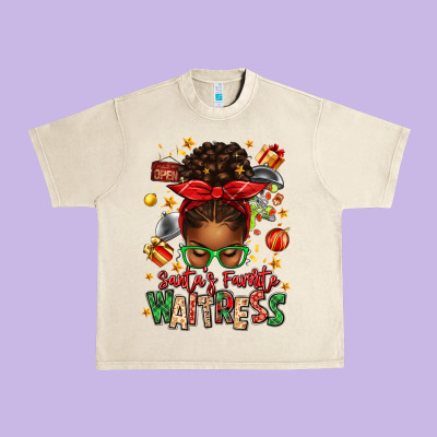 Santa's Favorite Waitress Messy Bun Urban Heavy Tee Designed By Texasbilliewilder