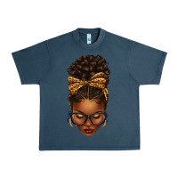 Midnight Navy afro messy bun leopard bow Urban Heavy Tee - texasbilliewilder