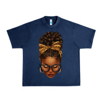 Navy afro messy bun leopard bow Urban Heavy Tee - texasbilliewilder