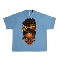 Pebble Blue afro messy bun leopard bow Urban Heavy Tee - texasbilliewilder