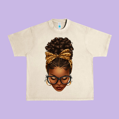 Afro Messy Bun Leopard Bow Urban Heavy Tee Designed By Texasbilliewilder