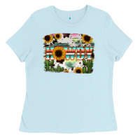 Baby Blue Howdy Serape And Sunflower Ladies Tee - RanaPortraitStore