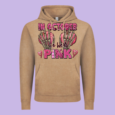 In October We Wear Pink Skeleton Vintage Hoodie Designed By Texasbilliewilder