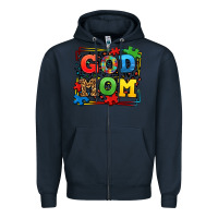 Navy autism god mom Zipper Hoodie - LillyAllenDesigns