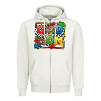Oatmeal Heather autism god mom Zipper Hoodie - LillyAllenDesigns
