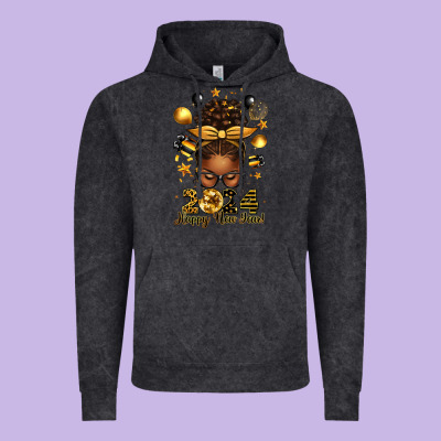 2024 Happy New Year  Afro Messy Bun Vintage Hoodie Designed By Texasbilliewilder