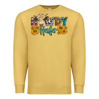 Antique Gold Western Howdy Heifer With Simmental Cow Premium Sweatshirt - LillyAllenDesigns