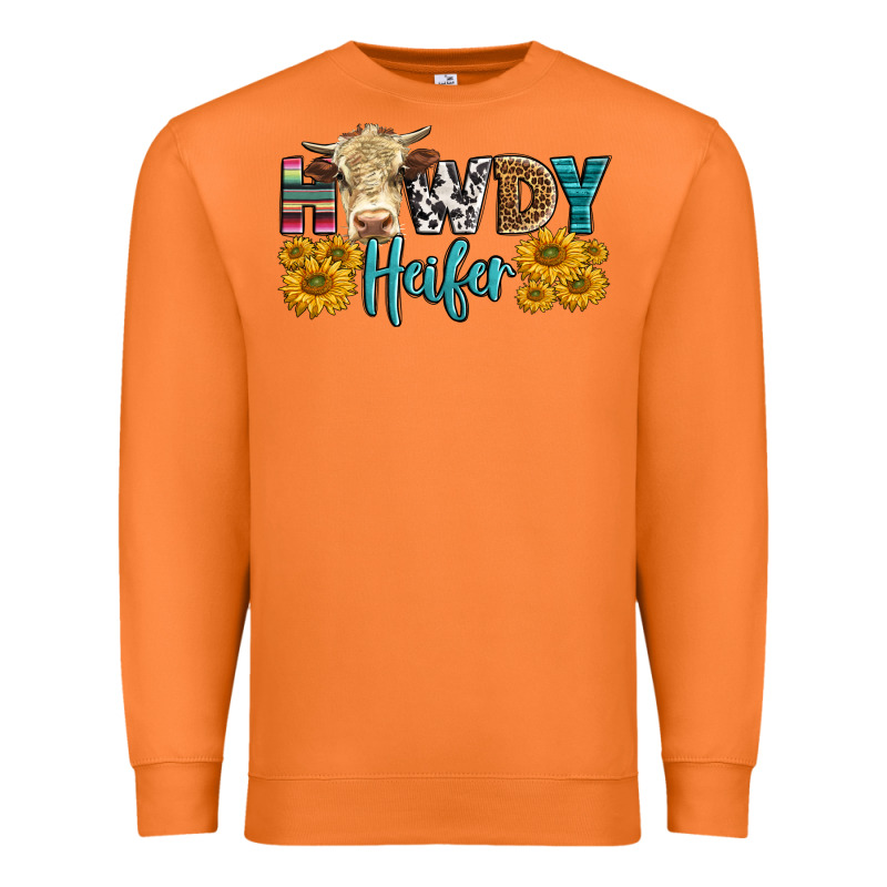 Western Howdy Heifer With Simmental Cow Premium Sweatshirt by LillyAllenDesigns | Teevron