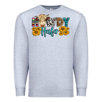 Heather Grey Western Howdy Heifer With Simmental Cow Premium Sweatshirt - LillyAllenDesigns