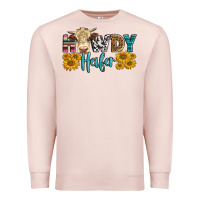 Pale Pink Western Howdy Heifer With Simmental Cow Premium Sweatshirt - LillyAllenDesigns