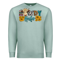 Seafoam Western Howdy Heifer With Simmental Cow Premium Sweatshirt - LillyAllenDesigns