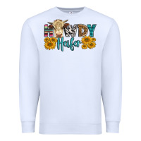 White Western Howdy Heifer With Simmental Cow Premium Sweatshirt - LillyAllenDesigns