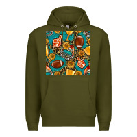 Army Green american football winner cup and helmet seamless pattern Premium Hoodie - BundleAndBundleShop