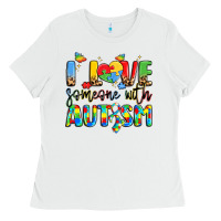 White i love someone with autism Ladies Tee - LillyAllenDesigns