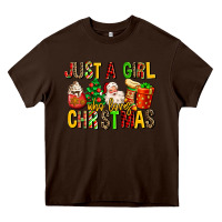 Chocolate Brown just a girl who loves christmas Heavy Core Tee - MaliasSmallBusiness