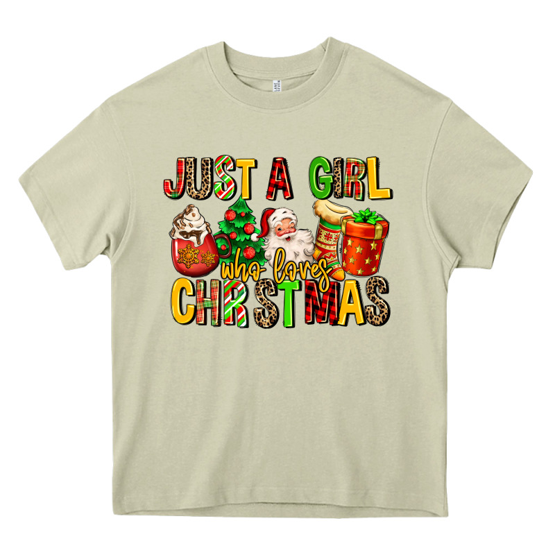 Just A Girl Who Loves Christmas Heavy Core Tee by MaliasSmallBusiness | Teevron
