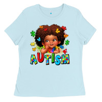 Baby Blue autism afro girl Ladies Tee - LillyAllenDesigns