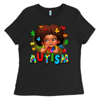 Black autism afro girl Ladies Tee - LillyAllenDesigns