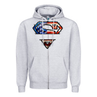 Heather Grey super american flag logo Zipper Hoodie - LillyAllenDesigns