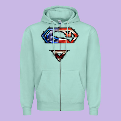 Super American Flag Logo Zipper Hoodie Designed By Lillyallendesigns