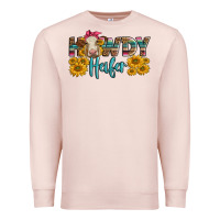 Pale Pink Western Howdy Heifer With Charolais Cow Premium Sweatshirt - LillyAllenDesigns