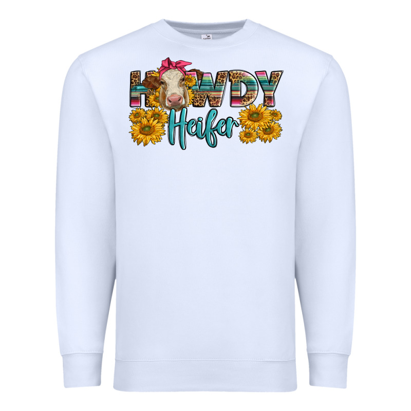Western Howdy Heifer With Charolais Cow Premium Sweatshirt by LillyAllenDesigns | Teevron
