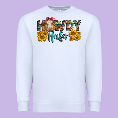 Western Howdy Heifer With Charolais Cow Premium Sweatshirt Designed By Lillyallendesigns