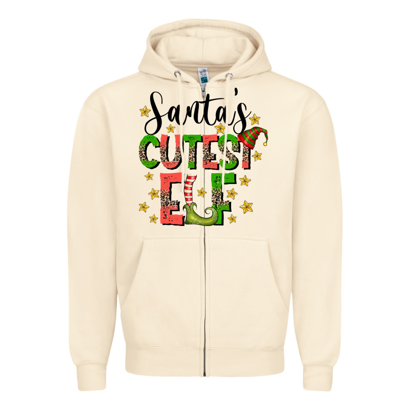 Santas Cutest Elf Zipper Hoodie by CowhideDigitalArt | Teevron