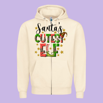 Santas Cutest Elf Zipper Hoodie Designed By Cowhidedigitalart