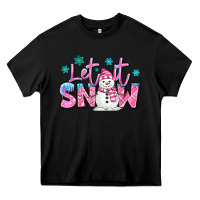 Black let it snow pink christmas snowman Heavy Core Tee - MaliasSmallBusiness