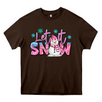 Chocolate Brown let it snow pink christmas snowman Heavy Core Tee - MaliasSmallBusiness