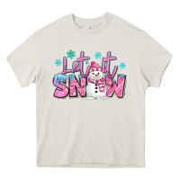Let It Snow Pink Christmas Snowman Heavy Core Tee | Teevron