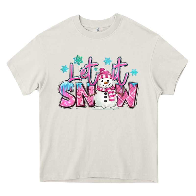 Let It Snow Pink Christmas Snowman Heavy Core Tee by MaliasSmallBusiness | Teevron