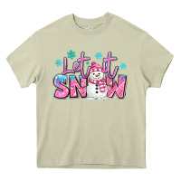 Mossy let it snow pink christmas snowman Heavy Core Tee - MaliasSmallBusiness