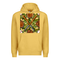 Antique Gold baseball bat and gloves with camouflage seamless pattern Premium Hoodie - BundleAndBundleShop