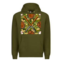 Army Green baseball bat and gloves with camouflage seamless pattern Premium Hoodie - BundleAndBundleShop